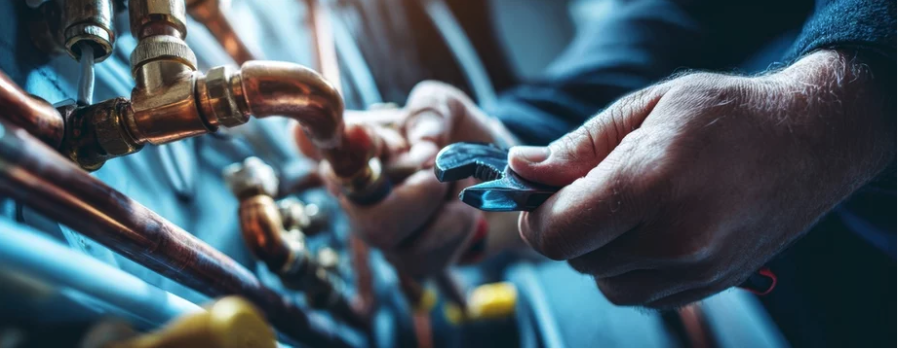 Plumber performing residential plumbing service